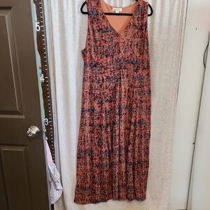 Coldwater Creek Red and Blue Burnout Maxi Dress